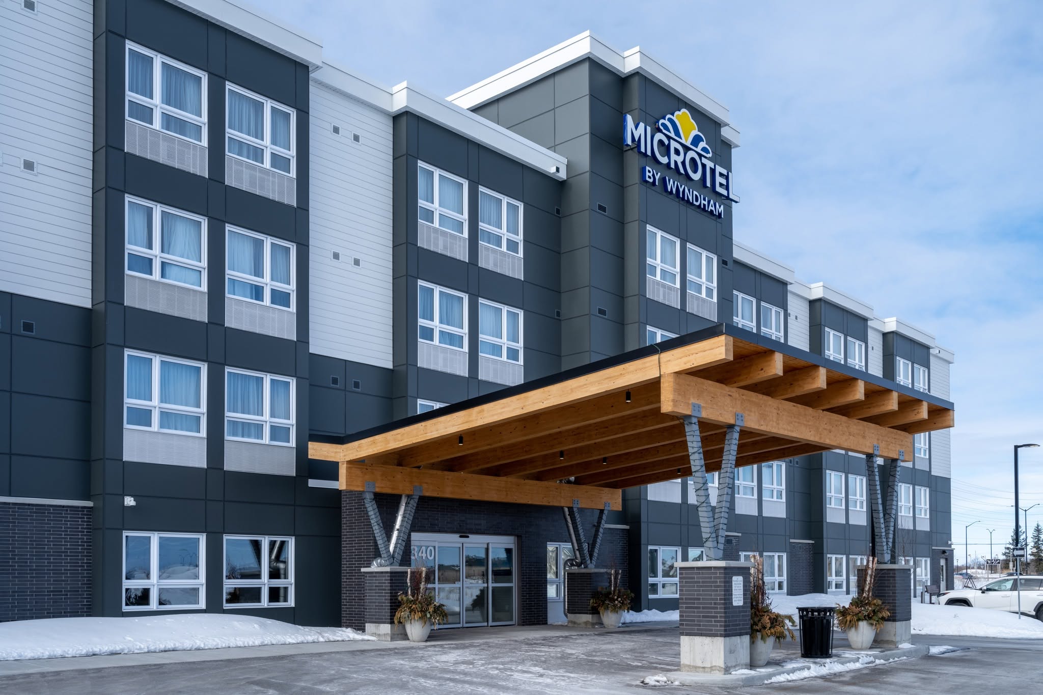 Microtel by Wyndham Kanata entrance canopy in winter